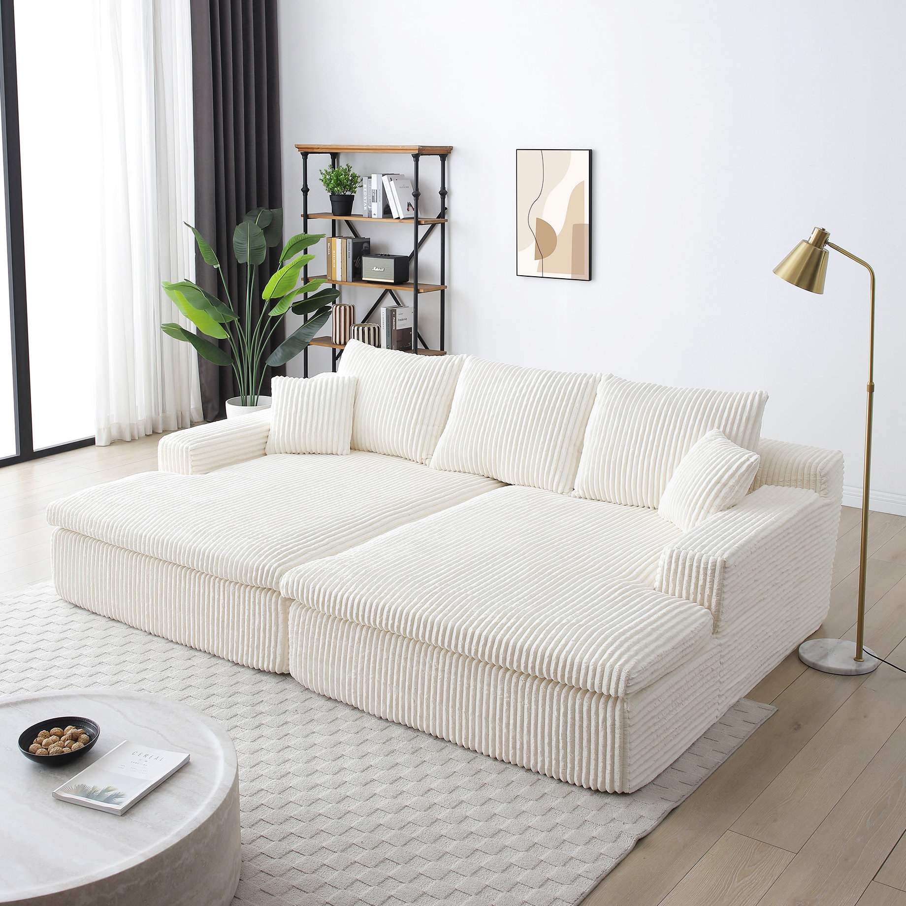 Everly Quinn 87" Energetically Large Modular Double Chaise Lounge Cloud